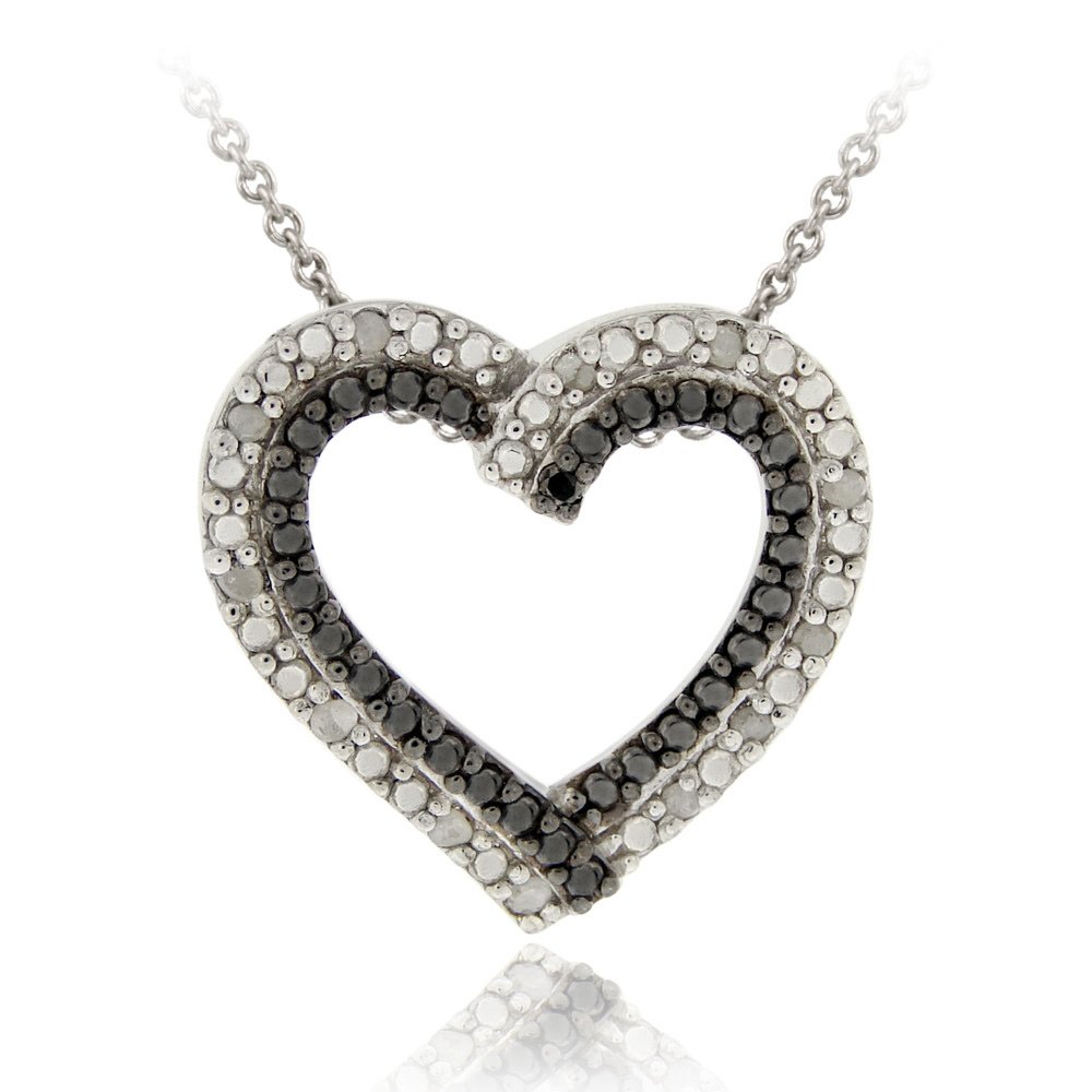 Sterling Silver 1-8CT TDW Black & White Diamond Heart Pendant P12071M4