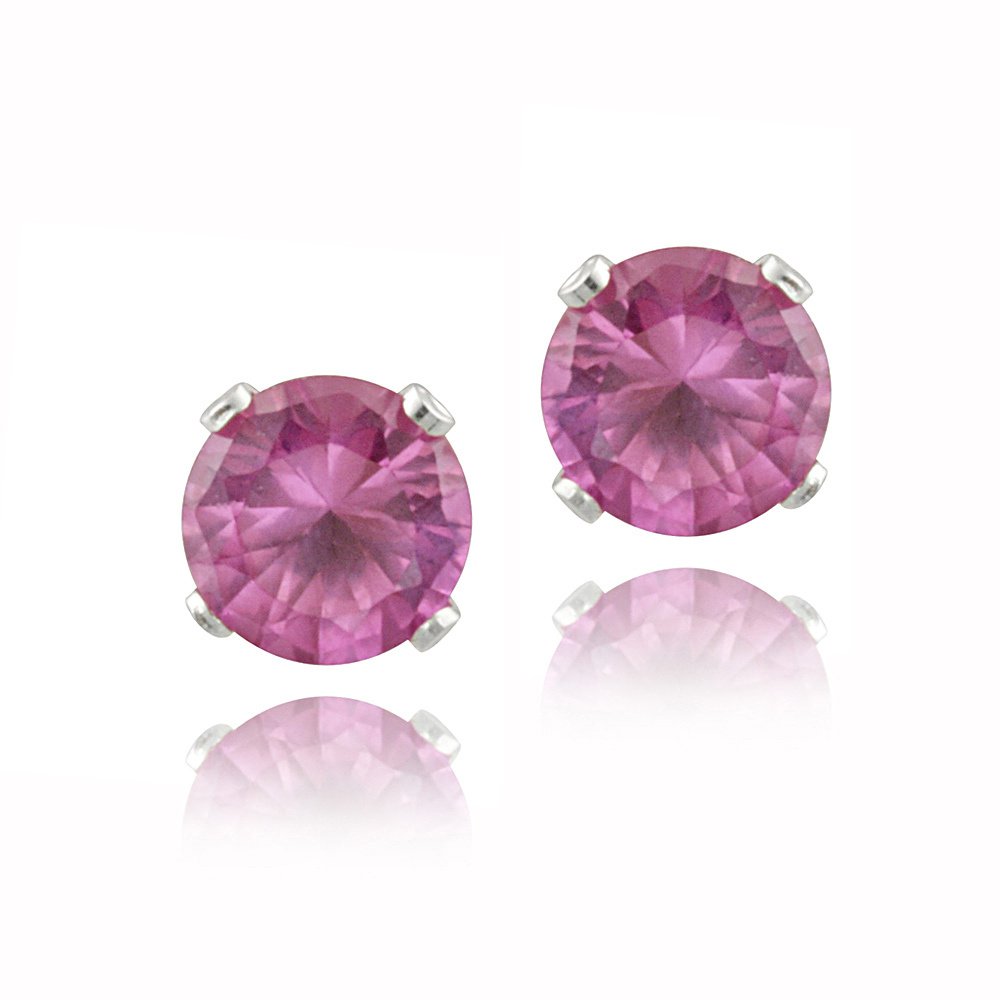 Sterling Silver 1.2ct Created Pink Sapphire Stud Earrings, 5mm E12010CPS