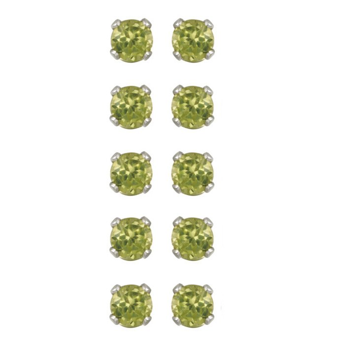 Sterling Silver 1.2ct Peridot 3mm Stud Earrings, Set of 5 S12008PD-5