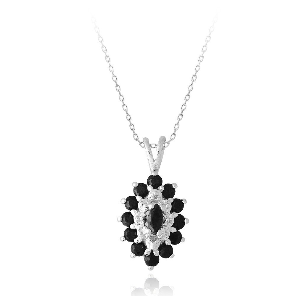 Sterling Silver 1.35ct Sapphire & Diamond Accent Marquise Necklace P12878S