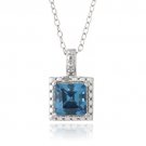 Sterling Silver 1.3ct London Blue Topaz & Diamond Accent Square Necklace P13052LBT