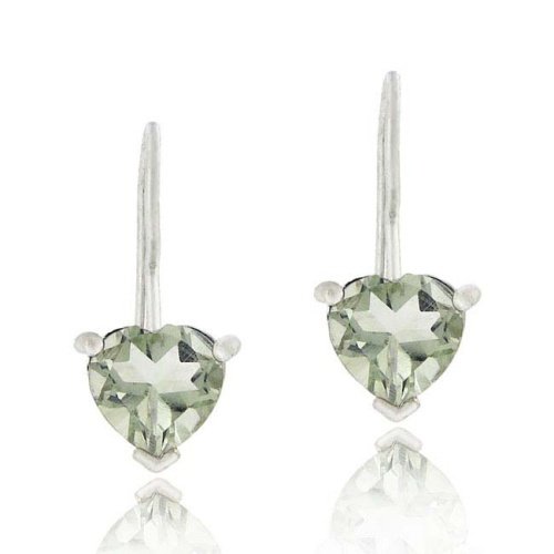 Sterling Silver 1.3ct. TGW Green Amethyst Heart Drop Earrings E11180GA