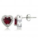 Sterling Silver 1.4ct Created Ruby and White Topaz Heart Stud Earrings E14449R1