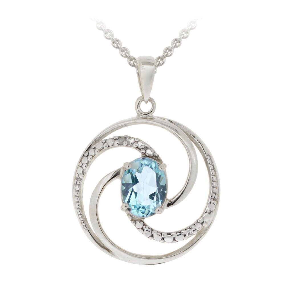 Sterling Silver 1.5ct Blue Topaz & Diamond Accent Swirl Circle Necklace P12370BT