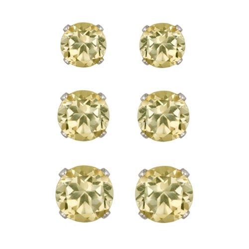 Sterling Silver 1.5ct Citrine 3mm, 4mm, 5mm Stud Earrings Set S12270C