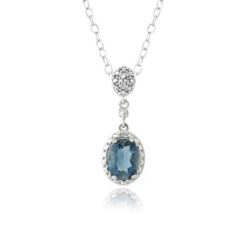 Sterling Silver 1.5ct London Blue Topaz & Diamond Accent Double Oval Necklace P13054LBT