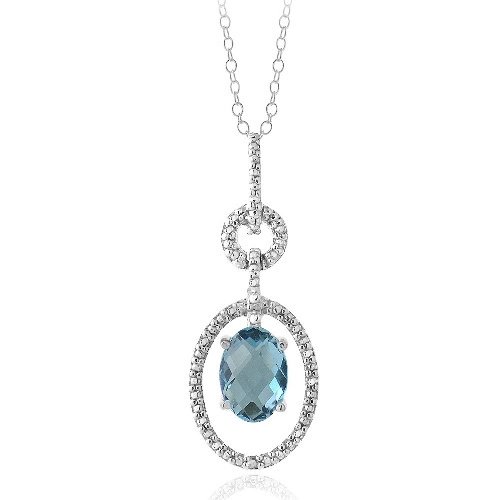 Sterling Silver 1.5ct London Blue Topaz & Diamond Accent Oval & Round Necklace P13058LBT