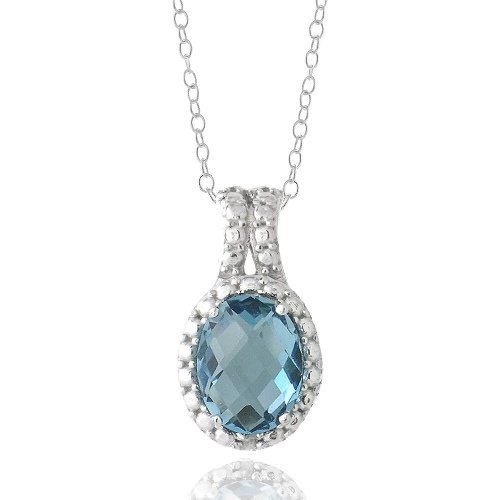 Sterling Silver 1.5ct London Blue Topaz & Diamond Accent Oval Necklace P13057LBT