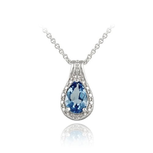 Sterling Silver 1.5ct London Blue Topaz & Diamond Accent Teardrop Necklace P13534LBT
