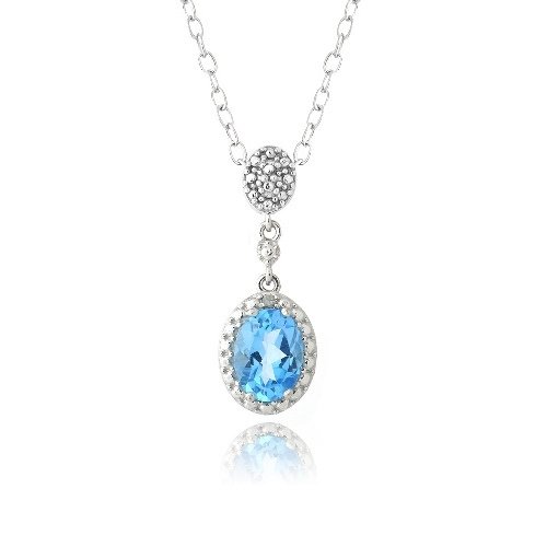 Sterling Silver 1.5ct Swiss Blue Topaz & Diamond Accent Double Oval Necklace P13054SBT