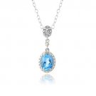 Sterling Silver 1.5ct Swiss Blue Topaz & Diamond Accent Double Oval Necklace P13054SBT