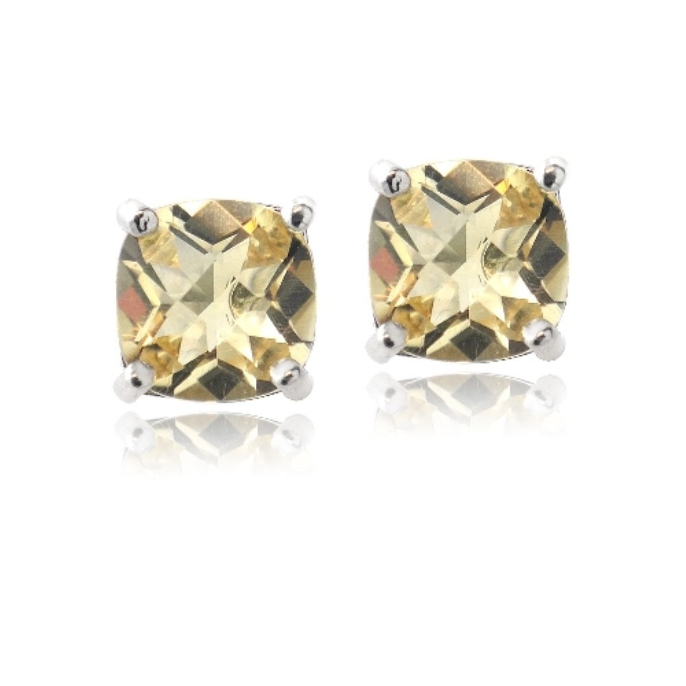 Sterling Silver 1.6ct Citrine Cushion-Cut Stud Earrings, 6mm E13155C