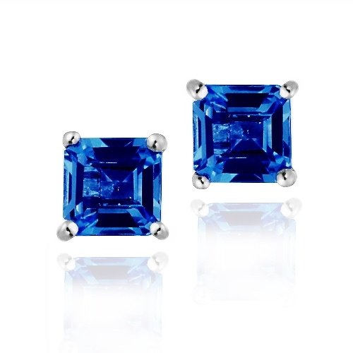 Sterling Silver 1.6ct Created Sapphire Square Stud Earrings, 5mm E11923CBS