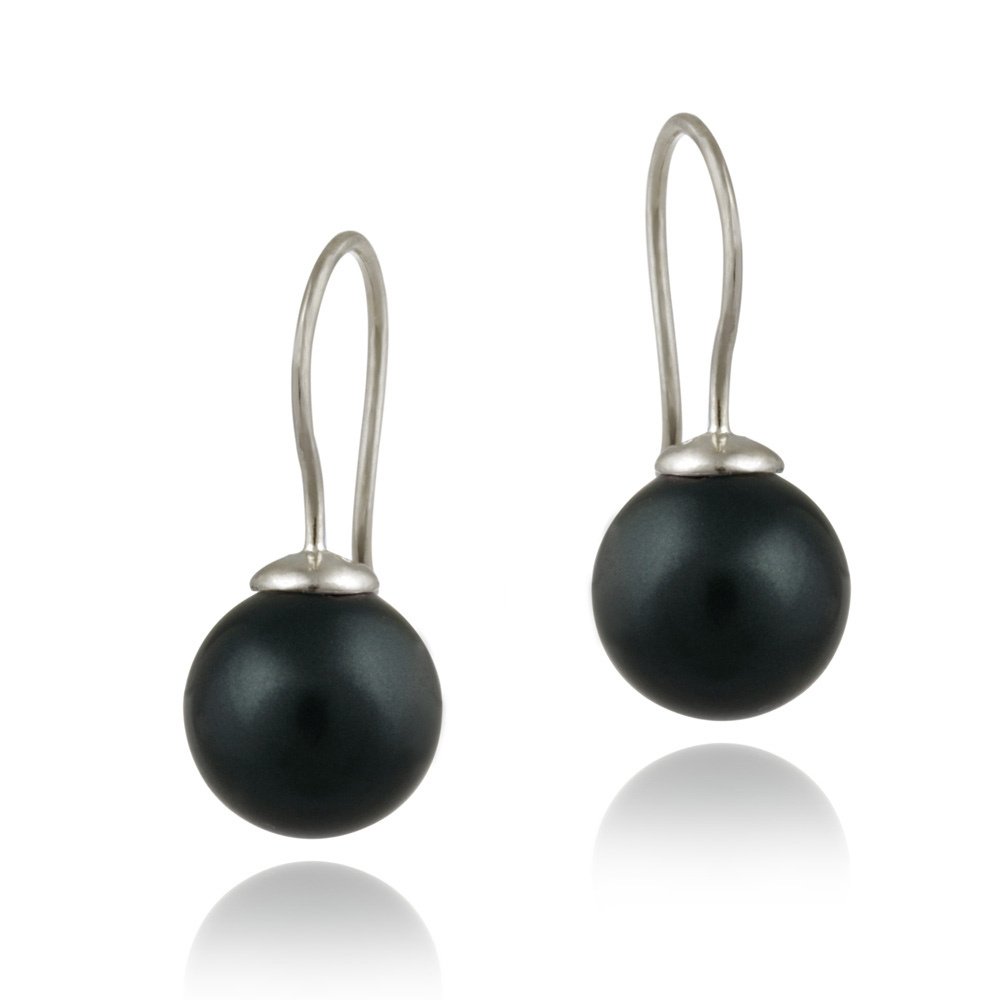 Sterling Silver 10mm Dark Blue Shell Pearl Drop Earrings E12158DBL