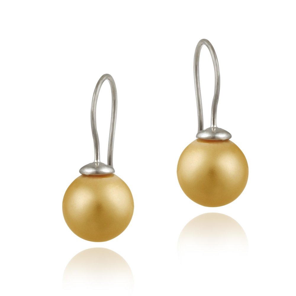 Sterling Silver 10mm Peach Shell Pearl Drop Earrings E12158OR