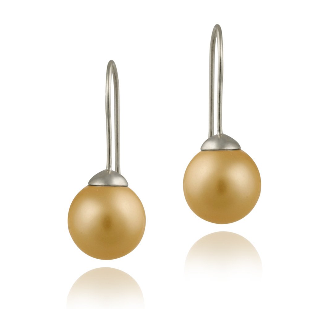 Sterling Silver 12mm Peach Shell Pearl Drop Earrings E12159OR