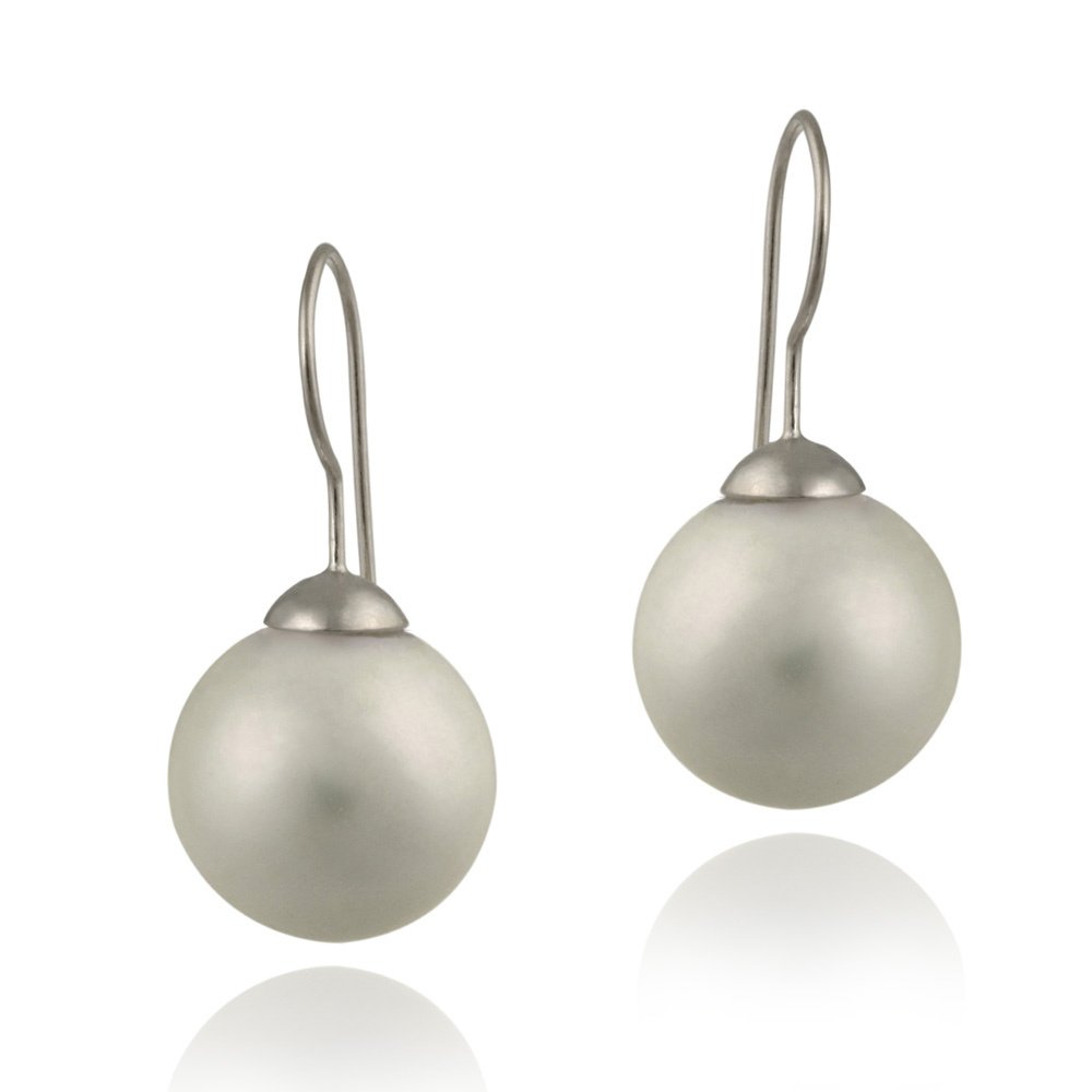 Sterling Silver 16mm White Shell Pearl Drop Earrings E12161PL