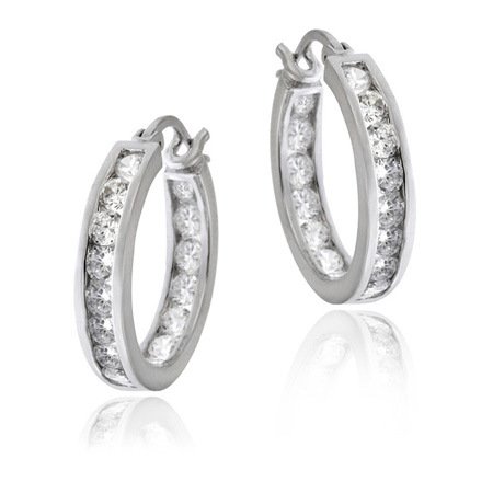 Sterling Silver 18mm Channel Set CZ Hoop Earrings H10881