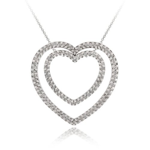 Sterling Silver 1ct Diamond Double Heart Dangle Necklace P13449