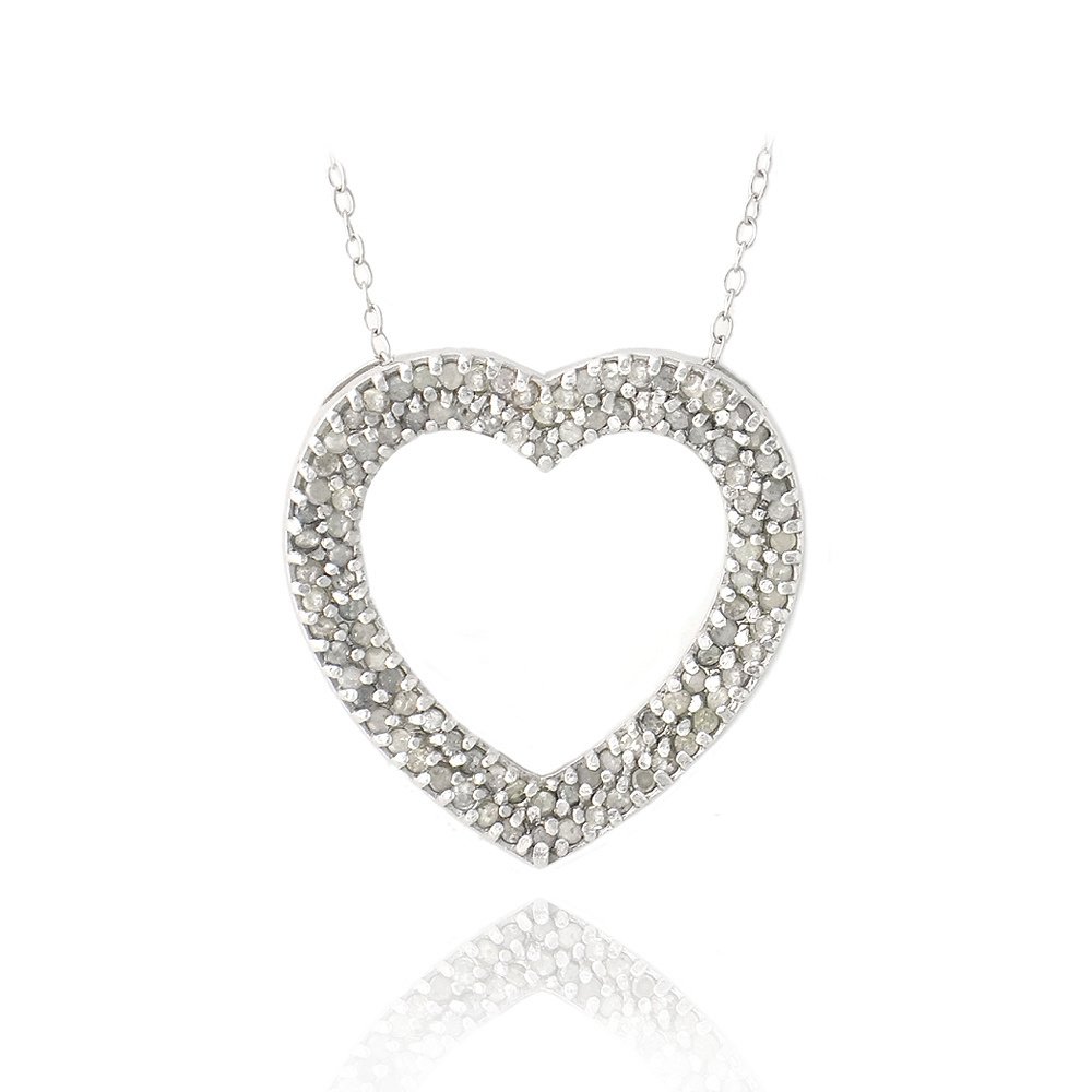 Sterling Silver 1ct Diamonds Open Heart Necklace P12979
