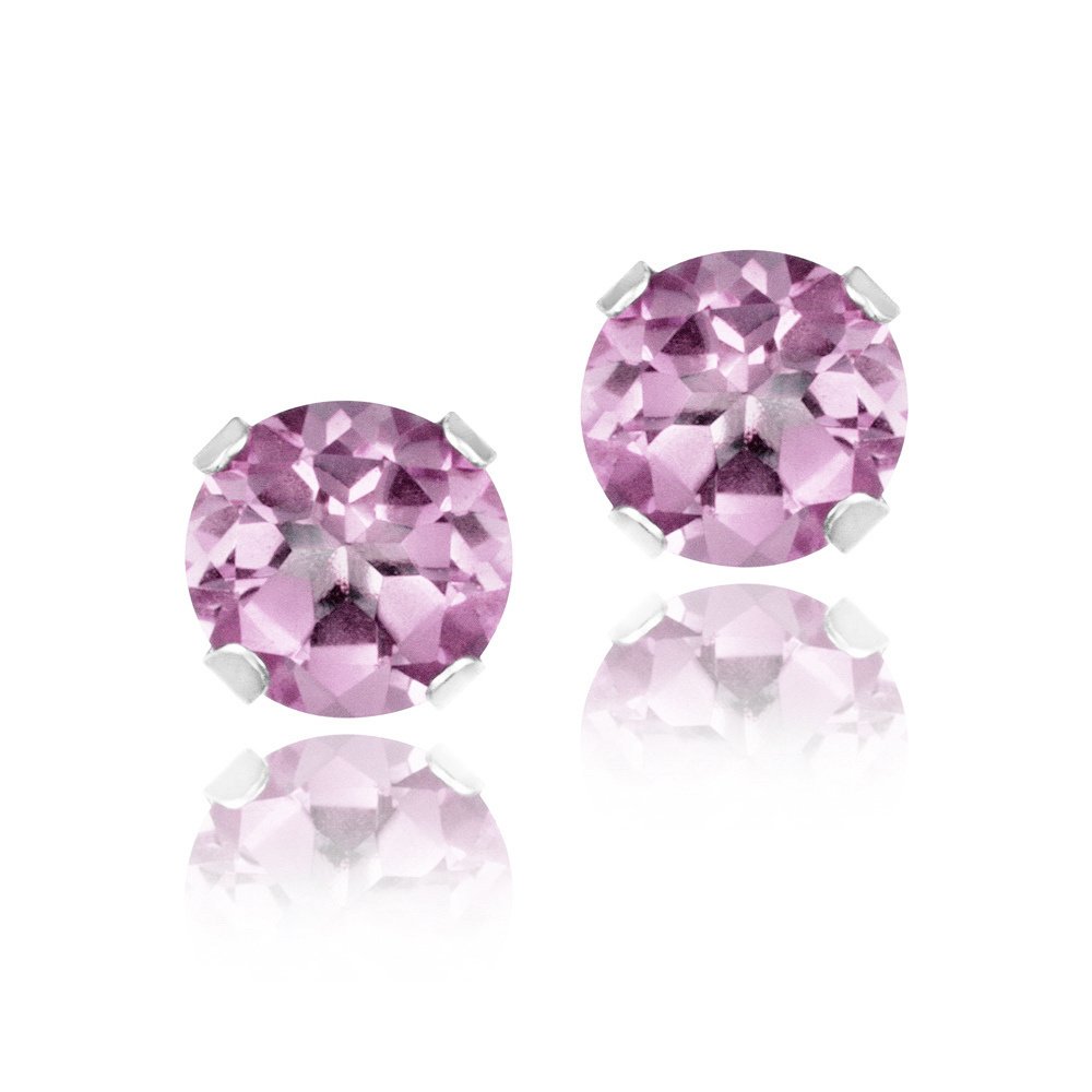 Sterling Silver 1ct Light Pink CZ Stud Earrings, 5mm E12010LPZ