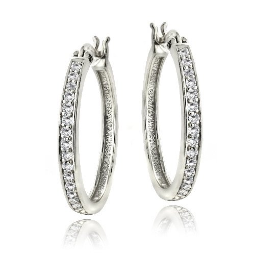 Sterling Silver 1ct White Topaz 25mm Round Hoop Earrings H13545WT