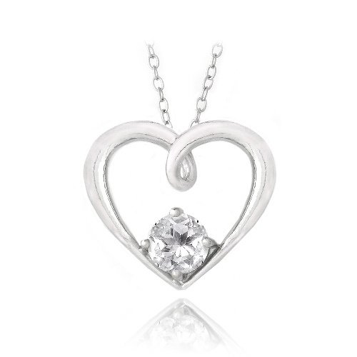Sterling Silver 1ct White Topaz Open Heart Neckace P13262WT