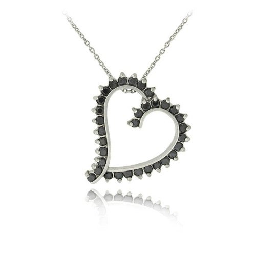 Sterling Silver 1ct. Black Diamond Floating heart Pendant P11157M4
