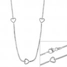 Sterling Silver 1mm Italian Box Chain Necklace w- Heart Stations N10930-16