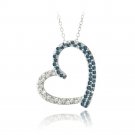 Sterling Silver 2-5ct Blue Diamond & White Topaz Open Floating Heart Necklace P13776M10