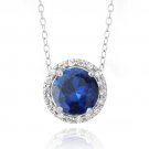 Sterling Silver 2.25ct Created Blue Sapphire & CZ Round Slide Necklace P13028B1