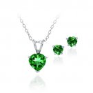 Sterling Silver 2.4ct Created Green Quartz Heart Solitaire Pendant & Stud Earrings Set S11687LGQ