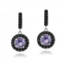 Sterling Silver 2.5ct Amethyst & Black Spinel Round Dangle Earrings E13502A