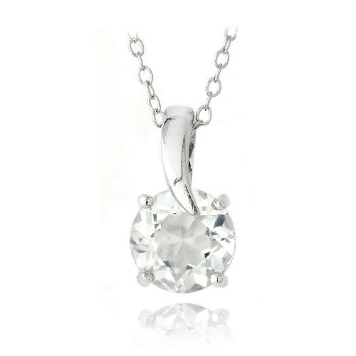 Sterling Silver 2.5ct White Topaz Round Curve Necklace P13371WT