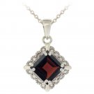 Sterling Silver 2.75ct Garnet & Diamond Accent Diamond Shape Necklace P12361G
