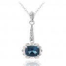 Sterling Silver 2.75ct London Blue Topaz & Diamond Accent Vintage Emerald Cut Necklace P13560LBT