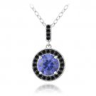 Sterling Silver 2.75ct Simulated Tanzanite & Black Spinel Round Necklace P13253TZ1