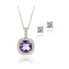 Sterling Silver 2.85ct Amethyst & Diamond Accent Square Necklace & Earrings Set S11678A