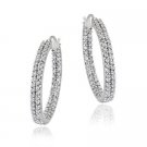 Sterling Silver 25mm Two Row Inside Out CZ Hoop Earrings H10883