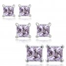 Sterling Silver 2ct Amethyst 3, 4 & 5mm Square Stud Earrings Set of 3 S13679A