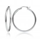 Sterling Silver 2mm High Polished Round Hoop Earrings, 35mm H14240-35