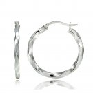 Sterling Silver 2mm Twist Round Hoop Earrings, 20mm H14254-20