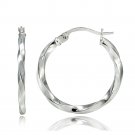 Sterling Silver 2mm Twist Round Hoop Earrings, 25mm H14254-25