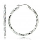 Sterling Silver 2mm Twist Round Hoop Earrings, 40mm H14254-40