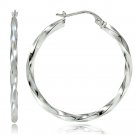 Sterling Silver 2mm Twist Round Hoop Earrings, 50mm H14254-50