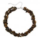 Sterling Silver 3 Strand Tiger's Eye Chip & Bead Necklace N11315TE