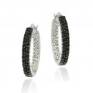 Sterling Silver 3-4ct Black Diamond Two Row Hoop Earrings E10958M4