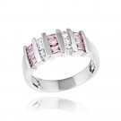 Sterling Silver 3-5ct Pink & Clear CZ Baguette & Round Striped Ring 1595-6