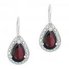 Sterling Silver 3.1 CT Garnet and Diamond Pear Shaped Leverback Earrings E11093G