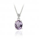 Sterling Silver 3.1 CT. Oval Amethyst and Diamond Pendant P10967A